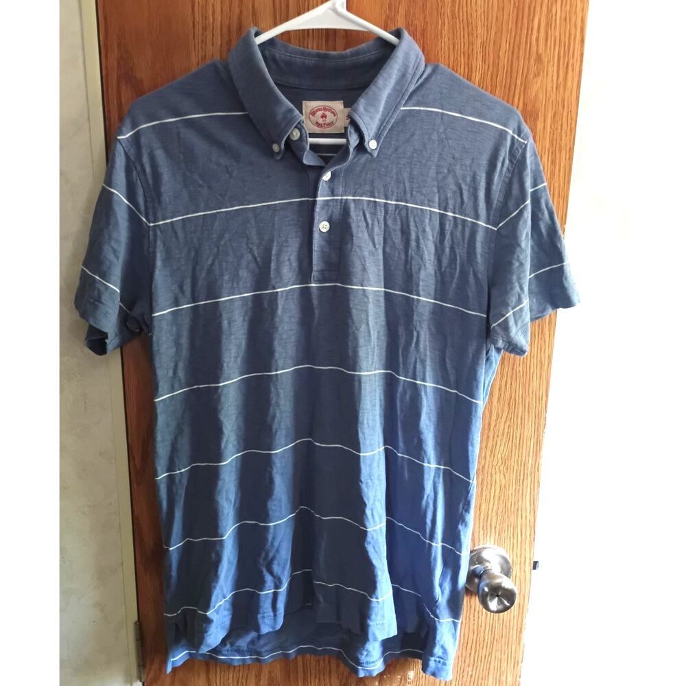 Brooks Brothers Red Fleece Polo Shirt Blue Striped Casual Preppy Mens Medium